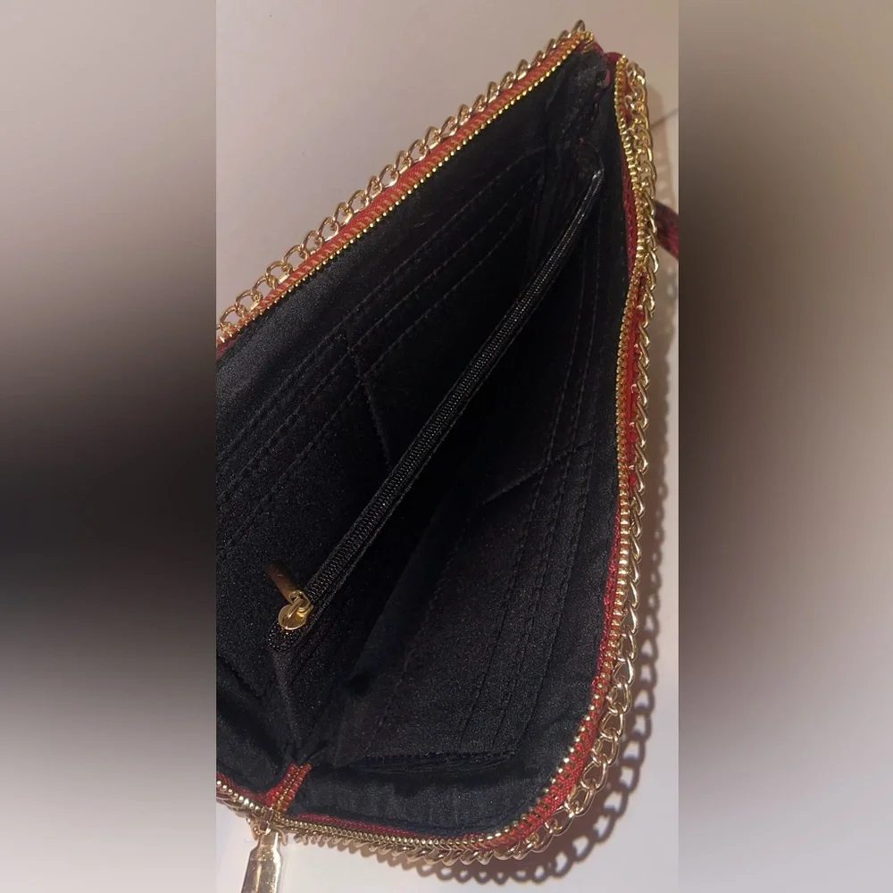 Red Ostrich Faux Leather Wristlet